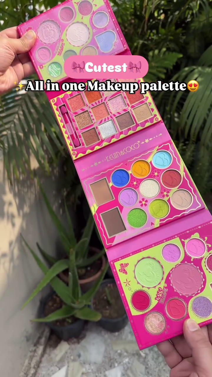 All-in-One Makeup Palette Featuring Vibrant Eyeshadows, Highlighters, Blushes, Contours, and Pressed Glitters in a Fun Multi-Layer Foldable Design – Perfect for Creative Looks
