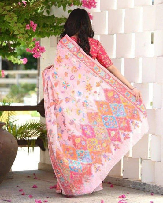 Baby Pink Colour Banarsi Soft Silk Saree