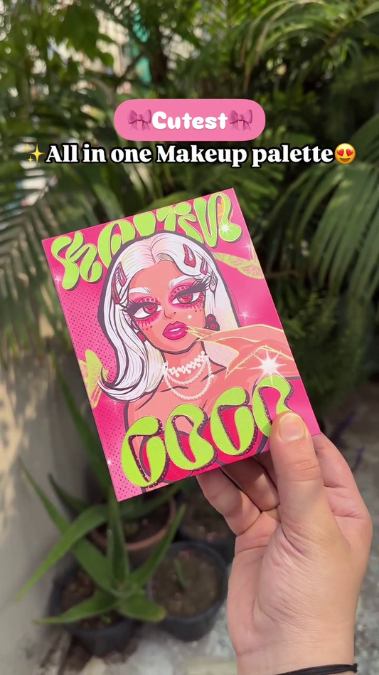 All-in-One Makeup Palette Featuring Vibrant Eyeshadows, Highlighters, Blushes, Contours, and Pressed Glitters in a Fun Multi-Layer Foldable Design – Perfect for Creative Looks
