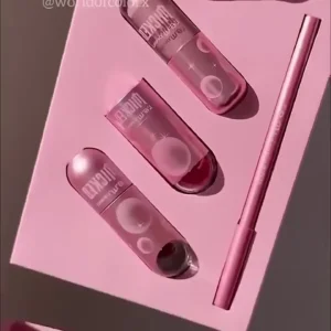 luxury pink moon themed lip gloss and eyeliner gift set – hydrating gloss capsules with matching precision liner in elegant magnetic box packaging