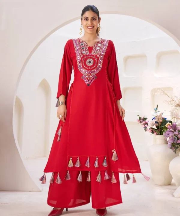 peach pink floral printed cotton kurta set with palazzo and dupatta – comfortable daily wear & festive ethnic outfit