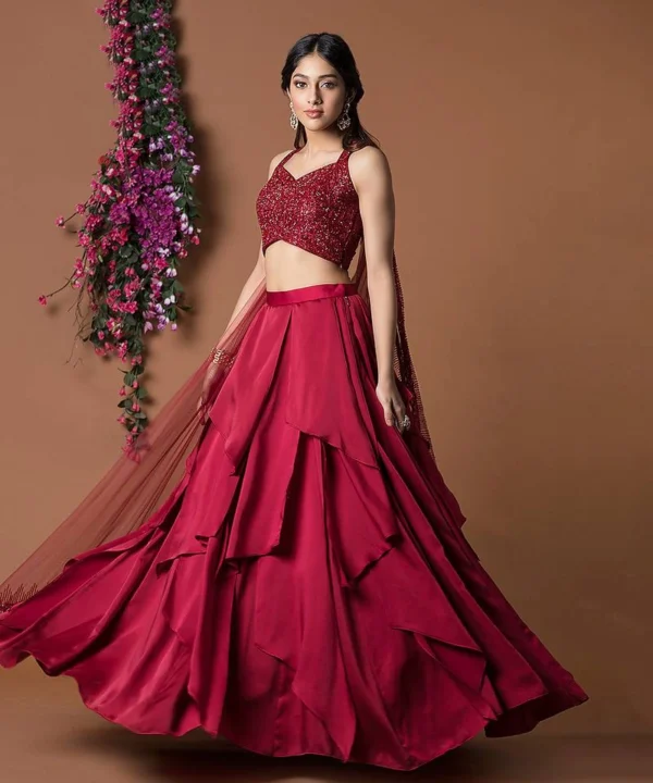women's elegant pink floral printed lehenga choli with sequin embellished blouse, mirror work dupatta and flowing flared skirt – perfect for weddings, parties, festive & traditional occasions