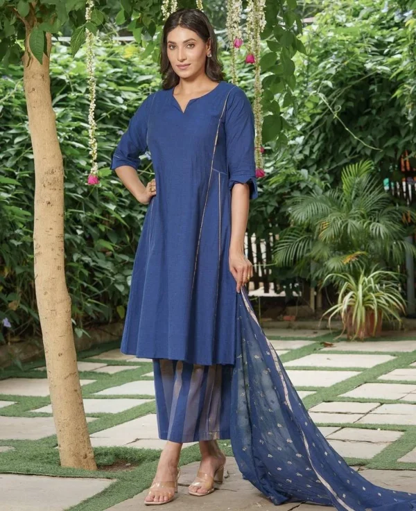 peach pink floral printed cotton kurta set with palazzo and dupatta – comfortable daily wear & festive ethnic outfit