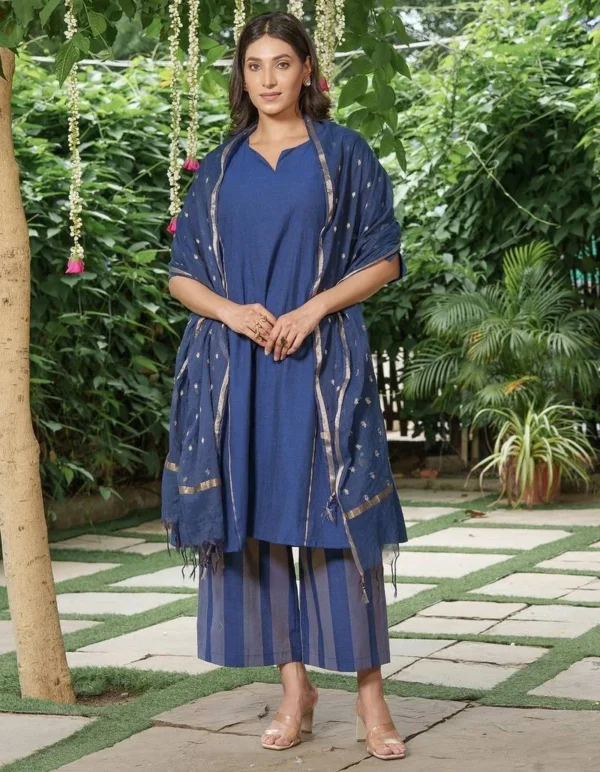 peach pink floral printed cotton kurta set with palazzo and dupatta – comfortable daily wear & festive ethnic outfit
