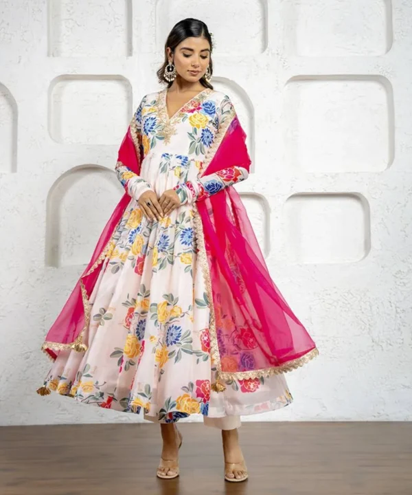 deep maroon anarkali suit with golden embroidery and net dupatta