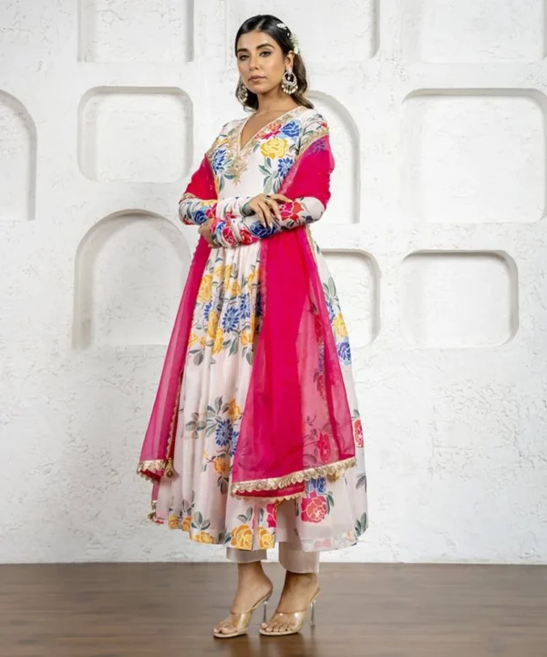 deep maroon anarkali suit with golden embroidery and net dupatta