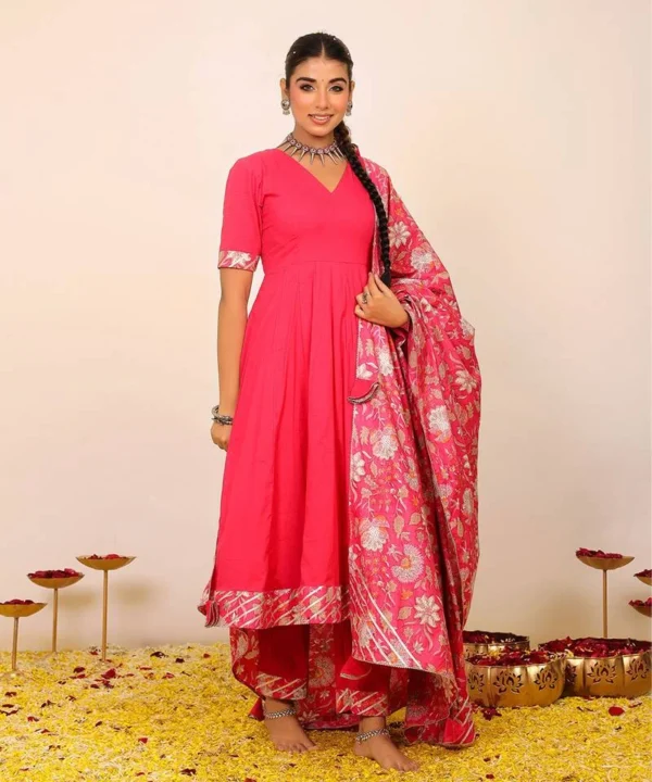 deep maroon anarkali suit with golden embroidery and net dupatta