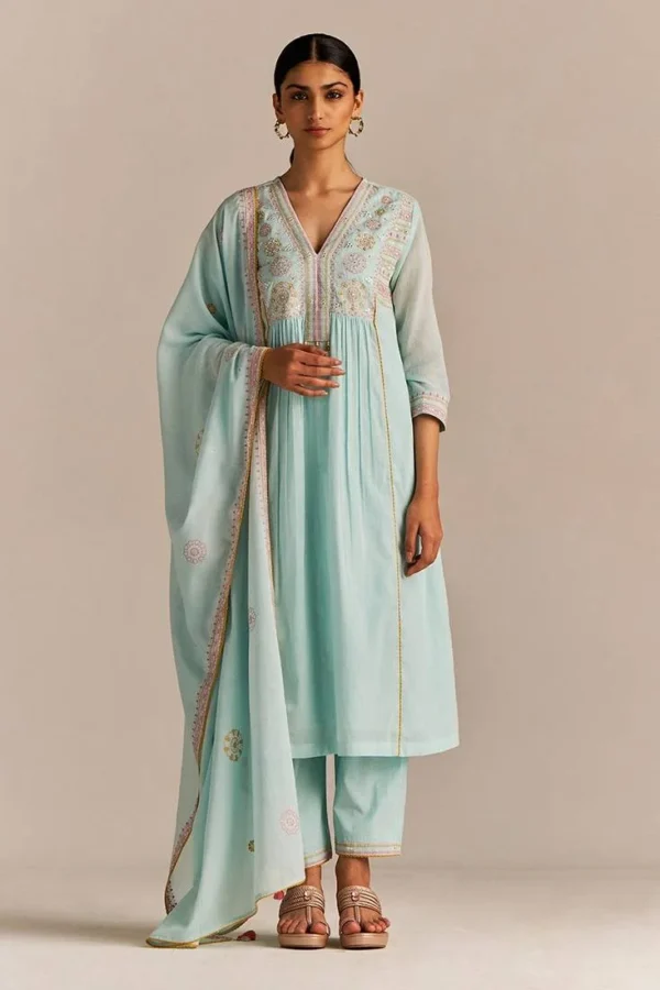 peach pink floral printed cotton kurta set with palazzo and dupatta – comfortable daily wear & festive ethnic outfit