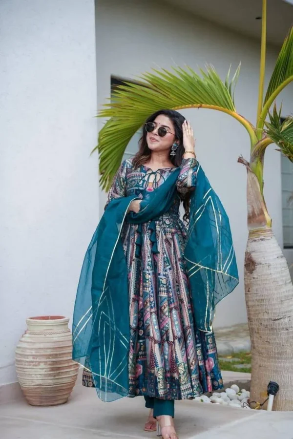 deep maroon anarkali suit with golden embroidery and net dupatta