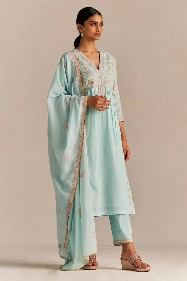 peach pink floral printed cotton kurta set with palazzo and dupatta – comfortable daily wear & festive ethnic outfit
