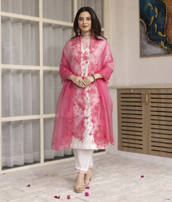 peach pink floral printed cotton kurta set with palazzo and dupatta – comfortable daily wear & festive ethnic outfit