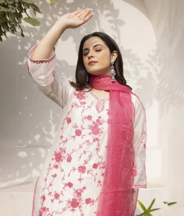 peach pink floral printed cotton kurta set with palazzo and dupatta – comfortable daily wear & festive ethnic outfit
